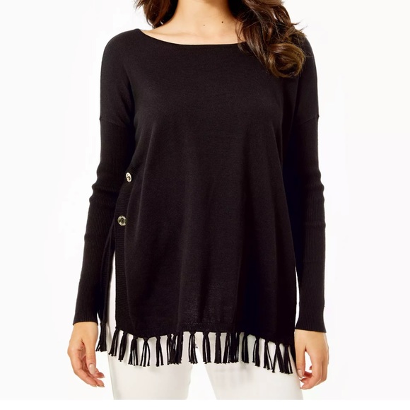 Lilly Pulitzer Ramona Fringe Sweater black size medium - Picture 8 of 8